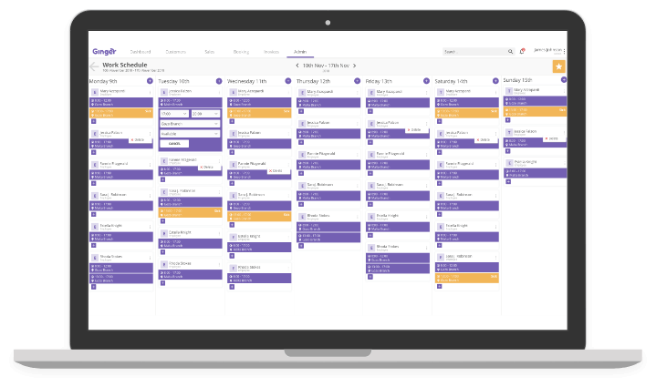 Ginger - Admin Site - Work Schedule